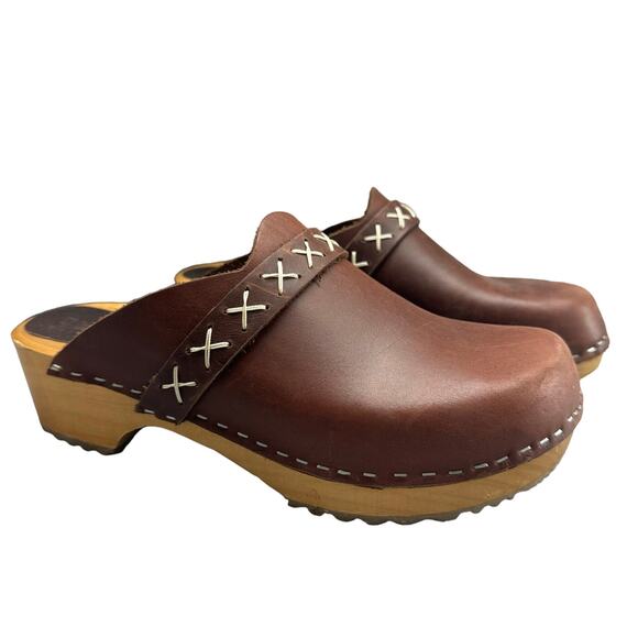 KLAGN Pixie Wood-Brown Leather Clog-Mule-Platform-Women Size 38-Boho - Picture 1 of 9